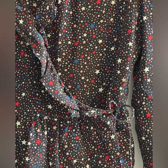 Madewell Navy Starry Night 100% Silk Wrap-Front Ruffle-Hem Blouse Size XS - Picture 4 of 13